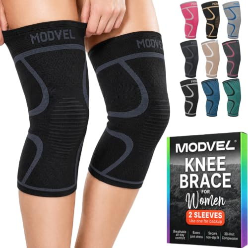 MODVEL Knäbandage set | Knäkompressionsbandage för kvinnor och män, medicinskt knäskydd, halkfri andningsaktiv för att lindra knäskägg, löpning, vandring, jogging, sport basket, fotboll