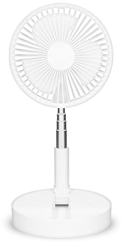 Trebs 99380 Ventilatore da tavolo - Portatile e alimentato a batteria - Supporto telescopico - Batteria 10000 mAh - 4 velocità - Bianco