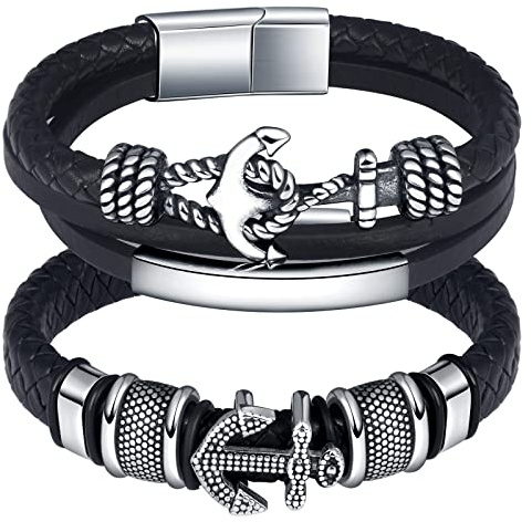 Feilok ankare armband för män äkta läder kvinnor unisex manschett omlott armband svart lås rep armband, Läder