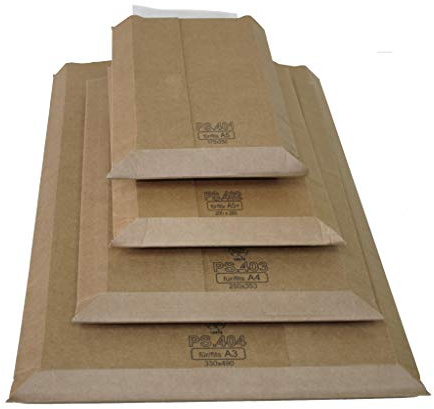 Premium Versandtaschen aus Mikro-Wellpappe Karton DIN A5 250x175mm bis 50mm Füllhöhe (PS.401) (600)