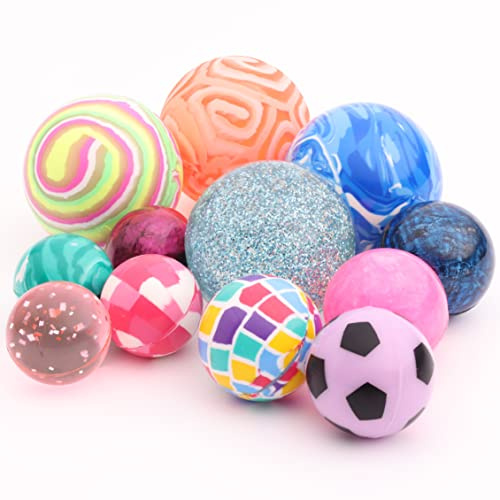 Entervending Bouncy Balls - 12 Bouncing Balls Assorted Pack - 3 Sizes: 45mm, 32mm and 25mm - Mini Bouncy Balls for Kids - Bouncy Ball Toys for Capsule Vending Machine