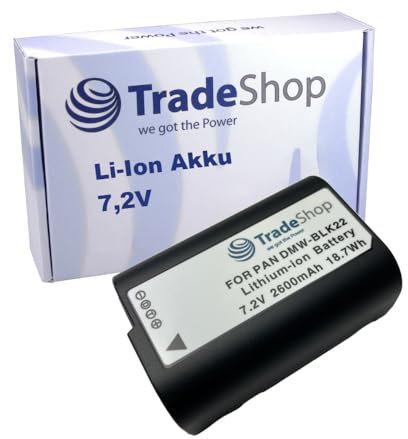 Trade-Shop Batteria agli ioni di litio 7,2 V/2400 mAh, compatibile con fotocamera Panasonic Lumix a pieno formato come DC-S5, ricambio per Panasonic DMW-BLK22, DMW-BLK22E
