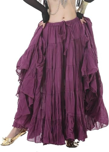 Hfnnhl Jupe de Danse du Ventre for Femme, Femmes Tribal Danse du Ventre Boho Gypsy Grande Balançoire Jupe Longue Performance Scène Danse, Costumes de 37,79 Pouces