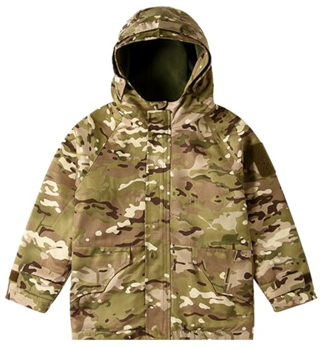 QIYUANT Enfant en Plein Air Vêtements Tactiques Ensembles Veste et Pantalon Doublé Polaire Airsoft Militaire Camouflage Hiver Combat Randonnée Chasse Camping pour Garçons Fille
