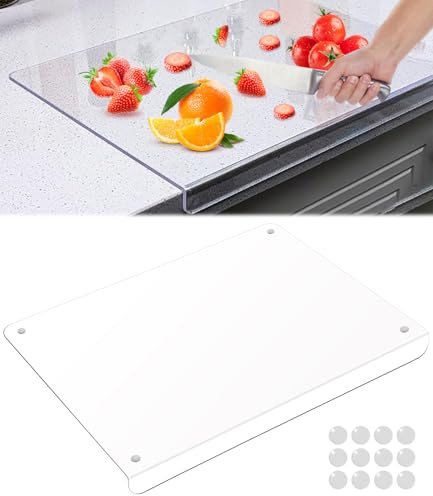 Bixury Acrylique Planche à Découper 42,5 x 32,5 cm Planche a Decouper Transparente Acrylic Cutting Board Planches à Découper avec Contre Lèvre Antidérapante pour Plan de Travail de Cuisine