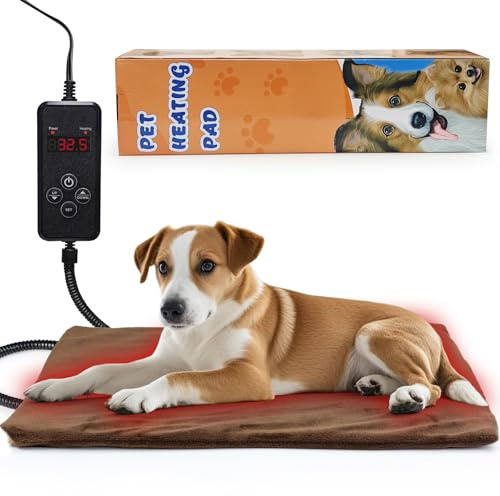 NAMOTEK Pet Heating Pad Adjustable Temperature with Timer, Waterproof Heated Mat with Chew Resistant Cord, Auto Power-Off Electric Indoor Pet Heat Pad for Dogs and Cats