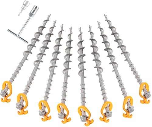 Keltrion 8 PCS Screw in Tent Stakes for Women Men - Ground Anchors for Sand, Canopy, Trampolines, Camping Aluminium Heavy Duty Rust Prevention Pegs Drillable Lightweight Safe - Silvery 14 inch
