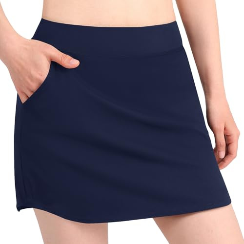 Miyanuby Girls Skater Skirts High Waisted Stretch Skirts for Kids School Skirt with Shorts Tennis Sports Skorts with Side Pockets Navy Blue