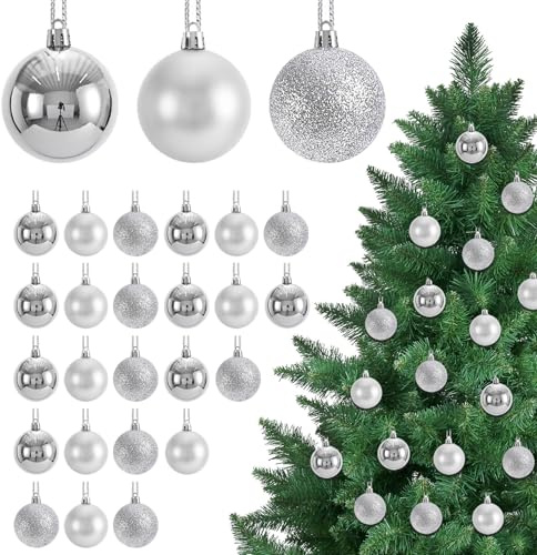 KASESSS 24Pz Bolas Arbol de Navidad Plateadas, 3CM Bolas de Navidad Plateadas, Plástico Bolas Navideñas, Christmas Tree Decorations, Christmas Baubles para Decoración de Fiesta Festival Bodas Hogar