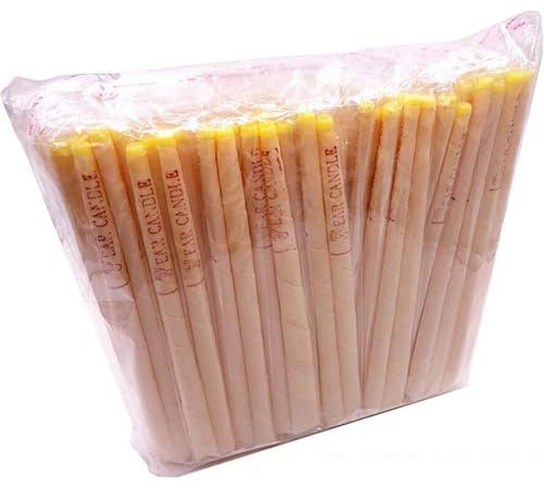 Lot de 100 bougies d'oreilles en cire d'abeille bio naturelle pour les oreilles bouchées (jaune)
