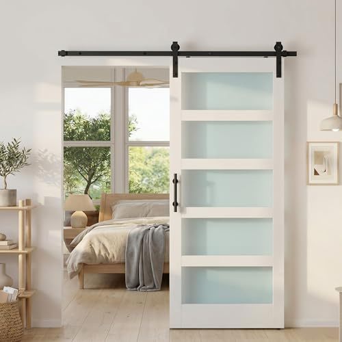 HOMCOM Puerta Corredera con Herrajes 91x213 cm Interior para Baño Blanco
