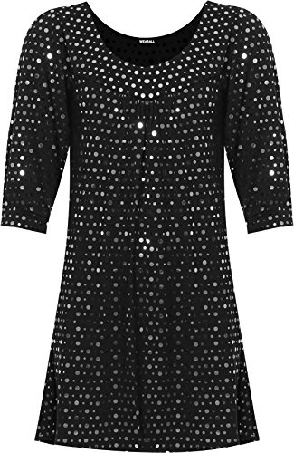 WearAll Women's Plus Long Sleeve Sequin Spot Party Top Polka Dot Scoop Neck Swing - Silver - 22-24