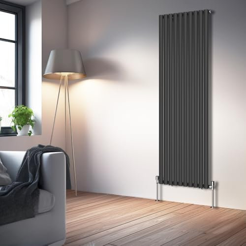 NRG Modern Vertical Radiator Black 1800x590 Oval Single Panel Bathroom Heater