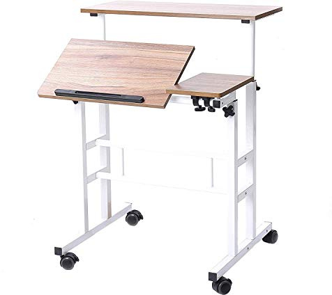sogesfurniture Mesa de Ordenador Portatil Mesa Auxiliar con Ruedas, Altura Ajustable, Mesa Escritorio de la Computadora Estación de Trabajo para Hogar Oficina, 80 * 60 * 67-115cm, Roble