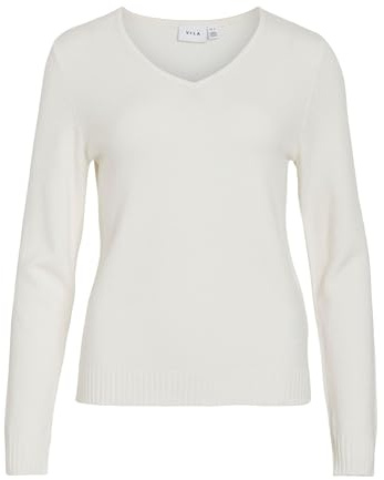 Vila Mujer Viril L/s V-Neck Knit Top-Noos Suéter Not Applicable, Alyssum Blanco, S