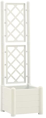 vidaXL Pflanzkübel mit Spalier Gartenspalier Rankgitter Rankhilfe Pflanzkasten Blumenkübel Hochbeet Blumenkasten 43x43x142cm PP Weiß