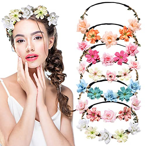 GmeDhc Blumenkranz Haare, 6 Stück Blumen Krone Hochzeit Braut, Haarband Blumen, Künstlich Blumenkranz Mädchen, Blumenkraanz Haare Set für Festival Party Strand
