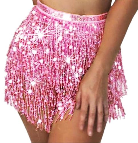 Flovel Fransenrock Glitzer Rock Bauchtanz Kostüm mit Pailletten für Damen