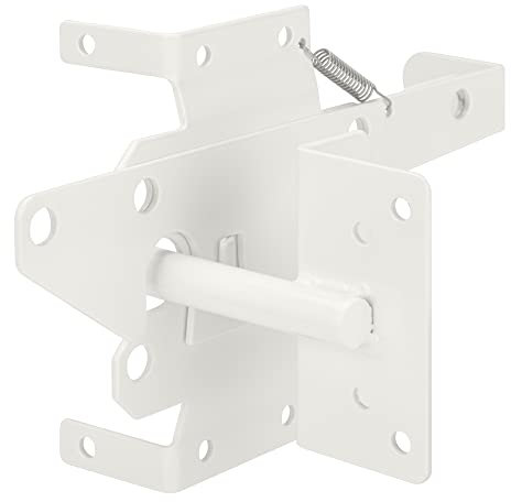 Pestillo de puerta autoblocante, palanca de gravedad automática de montaje en poste resistente para valla de madera/PVC, cerradura de puerta con herrajes de sujeción para piscina segura | patio |