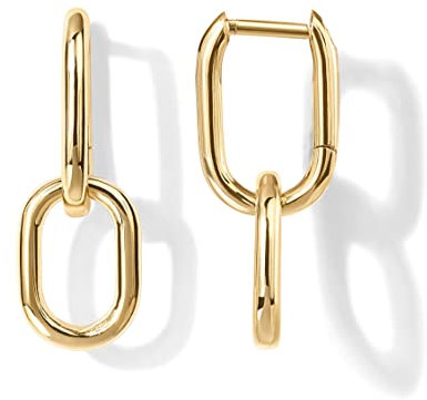 PAVOI 14K Gold Plated Convertible Paperclip Link Huggie Hoop Earrings for Women - Earscape Statement Jewelry - Trendy Cubic Zirconia Two-Toned Rope Drop Dangle Earrings, Yellow Gold, No Gemstone