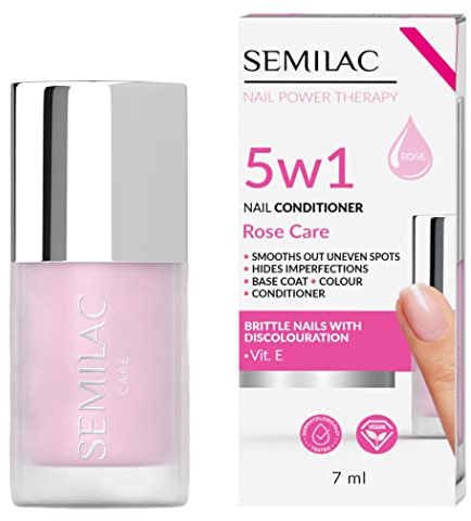 Semilac Nagelconditioner 5in1 Rose Care 7 ml | Pflege für brüchige Nägel mit Verfärbungen