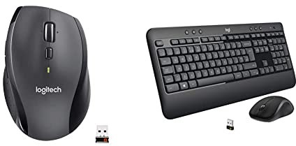 Logitech M705 Marathon Wireless Mouse - Black & MK540 Advanced Wireless Keyboard and Mouse Combo for Windows, 2.4 GHz Unifying USB-Receiver, Multimedia Hotkeys - Black