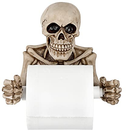 Sumnacon Skull Toilet Paper Holder, Resin Wall Mount Toilet Paper Roll Holder- Evil Skeleton Toilet Paper Holder Dispenser Wall Decoration for Halloween, Gothic, Ghost Festival