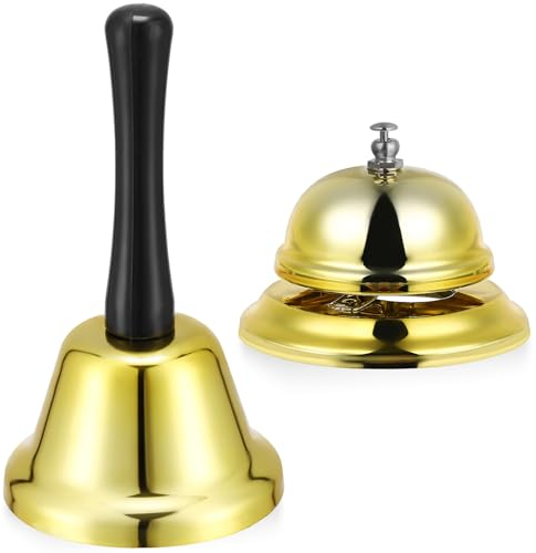 Toddmomy 2 Stück Edelstahl-Handklingel Und Rufglocke Goldene Klingel Mit Griff Und Schreibtisch-Serviceklingel Für Hotels Restaurants Empfangsbereiche Krankenhäuser