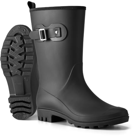 HISEA Women's Waterproof Rain Boots Wide Mid Calf Comfortable Rubber Shoes Lightweight Anti-slipping Rain Footwear for Outdoor Garden Farm Work