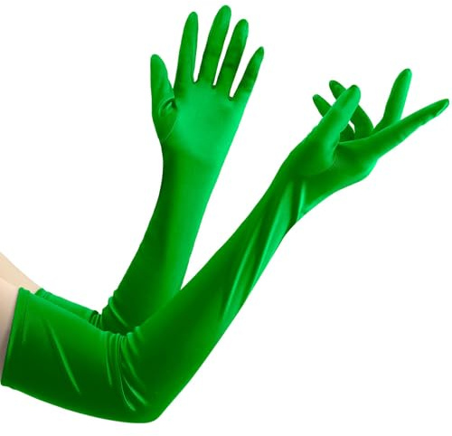 Satin Green Long Gloves - Fancy Dress, Halloween, Opera, Elbow Length Evening Gloves - 1920s Accessories