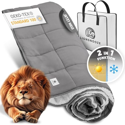 Lionsnooze GEWICHTSDECKE - Weighted Blanket | Therapiedecke (9Kg) 155×220 | Schwere Decke für erholsamen Schlaf | 2in1 Kuscheldecke Bambusfaser hypoallergen mit Glasperlen