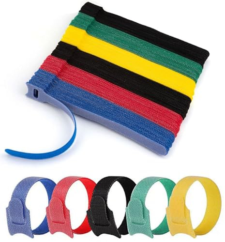 Reusable Cable Ties, 100pcs Adjustable Releasable Hook and Loop Cable Straps Organizer Fastener for Tablet Laptop Home Office Cable Management Organizing Cords - Multicolored