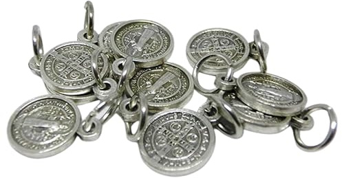 Generico 60.046.30 medaglie di san benedetto con anello per bracciale misura 1 cm 10 mm argento lotto 10 pezzi