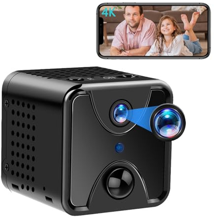 Tebetu Kamera überwachung Innen Klein 4K, Mini WiFi Kamera Akku, Mini Videoüberwachung Kameras Innen mit PIR Bewegungserkennung, Infrarot Nachtsicht, Max.128GB für Zuhause, das Büro, etc.