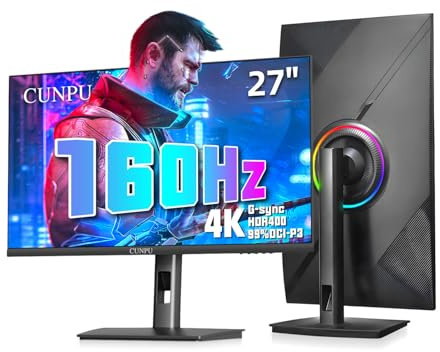 CUNPU 27 Inch 4K 144Hz Gaming Monitor, UHD 3840 x 2160 Fast IPS Panel, 135% sRGB, HDR400Nit, Freesync and G-Sync, Supports PS5 120Hz VRR, HDMI 2.1, DP 1.4, Height Adjustment