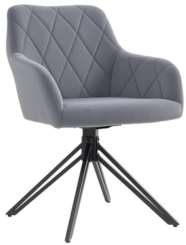 HOMCOM Esszimmerstuhl Polsterstuhl mit Armlehne Küchenstuhl Wohnzimmerstuhl Samtoptik Retro-Design Stahl Grau 58 x 60,5 x 79 cm