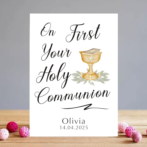 Personalised First Holy Communion Card Congratulations Holy Communion Keepsake Religious Greeting Cards Christening Baptism Paper Cards for Girls Boys Granddaugther Godson Nephew (Design 2)