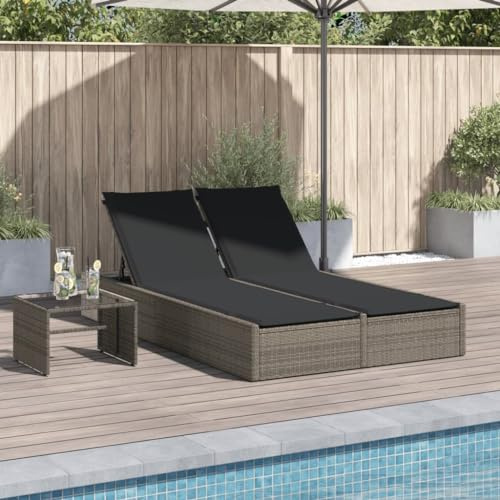 Nqyjm Sole con schienale regolabile in 3 posizioni, sedia a sdraio doppia con cuscini in resina grigia intrecciata lettino da spiaggia relax per esterni, per giardino, terrazza, balcone modello 2