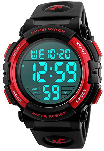 SKMEI Herrenuhr mit groem Zifferblatt, wasserdicht, LED, Chronograph und Wecker, rot, modisch