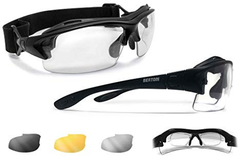 BERTONI Sportbrille mit Sehstärke für Brillenträger Antibeschlag UV Schutz Gläsern und mit Austauschbare Bügel oder Kopfband (Matt Schwarz - 3 Brillengläser)