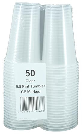 CATERPACK BY ROBINSON YOUNG Plastic Tumblers 0.5 Pint, Clear Plastic Half Pint Party Cups, Disposable and Recyclable, 50 Pack