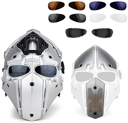 Koyheng Casco da Tatuaggio Completo a Motocicletta con Mascherina per la Caccia Paintball Military Cosplay Movie Prop