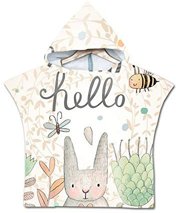 Treer Niños Poncho de Toalla de Playa con Capucha, Dibujos Animados Cambiante de Microfibra Grande Bebé Manta Nadando Secado Rápido Toalla para Niños Niñas (60x60cm,Abeja Conejito)