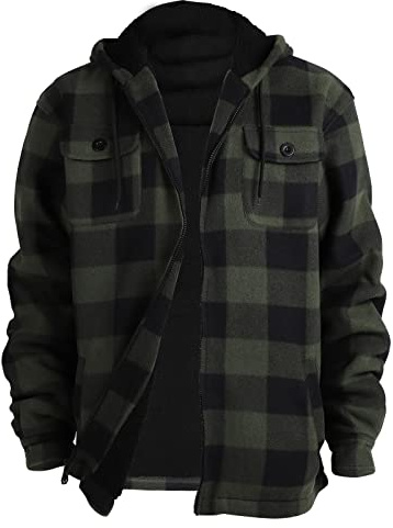 Gary Com Heavyweight Fleece Jacket Men with Hooded Sherpa Lined Warm Zip Up Buffalo Plaid Winter Coat Green 5XL