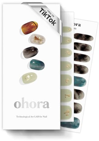 ohora Semi Cured Gel Nail Strips (N Dreaming) - Dark, Patterned, Works with Any UV/LED Lamps, Salon-Quality, Long Lasting, Easy to Apply & Remove - Includes 2 Prep Pads, Nail File & Wooden Stick