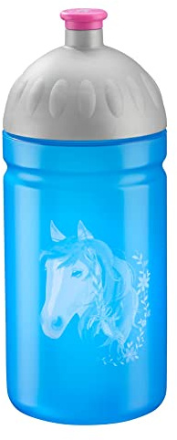 Step by Step Trinkflasche „Horse Lima“, auslaufsicher, spülmaschinenfest, BPA-frei, für Schule, Kindergarten, heiße und kohlensäurehaltigen Getränke, 0,5L, grau-blau
