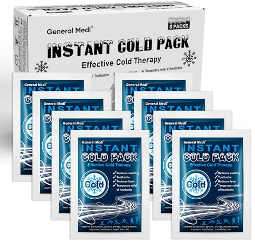 General Medi Instant Ice Cold Pack (4”x 5.5”) – 8 Packs Disposable Cold Therapy Ice Packs for Pain Relief, Swelling, Inflammation, Sprains, Toothache – for Athletes & Outdoor Activities