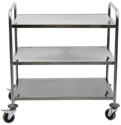 Servierwagen Edelstahl mit Rollen - 3 Böden - Belastbarkeit ca. 70 kg - 86 x 54 x 94 cm - Transportwagen, Küchenwagen, Abräumwagen