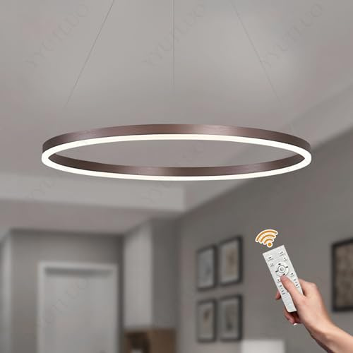 YYUTLUO Lámpara LED DIY Circular Moderna | 1 Marrón Anillos :60cm=29W| Iluminación Colgante LED Metal+Acrílico, Control Remoto Regulable 2.4G Lámpara Colgante Techo Redonda Sala Estar Dormitorio