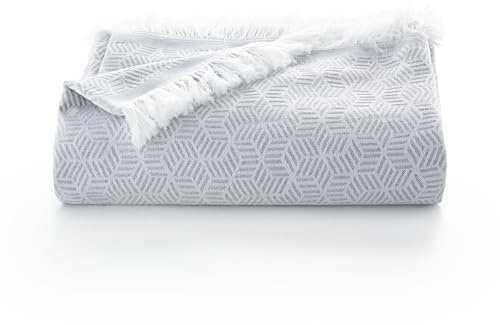 GAMUSI Colcha Multiusos Cama 90/105 cm y Sofa. Plaid Foulard cubrecama Funda Sofa 2 plazas Suave algodón geométrico - 180x280 cm, Gris Claro